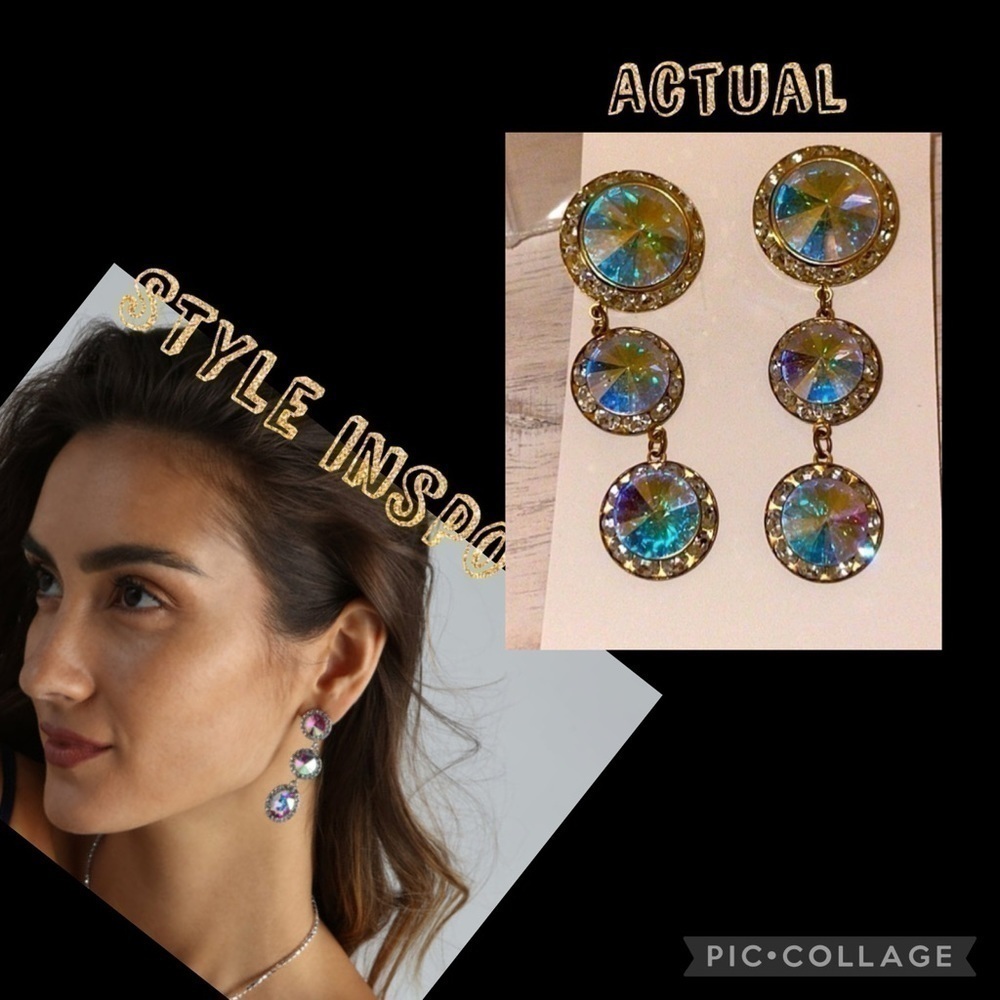 women’s earrings Upcycled vintage iridescent rhinestone dangle tiered  statement